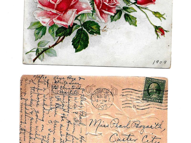 Postcard to Pearl Bozarth, Custer City, Oklahoma, November 12, 1909