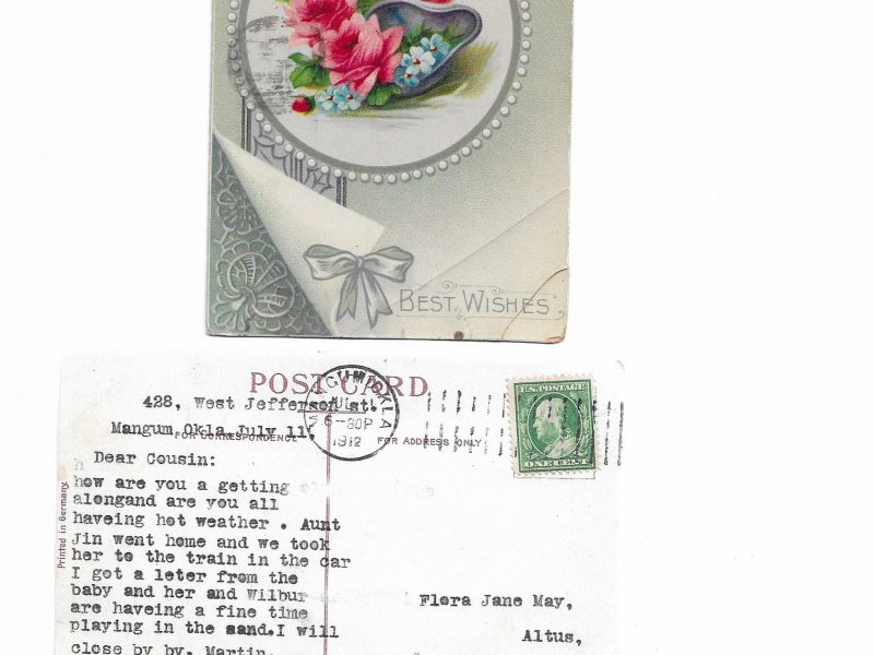 Postcard to Flora Jane May, Altus, Oklahoma, July 1, 1912