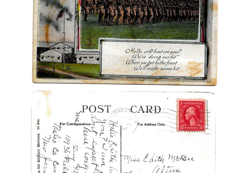 Postcard to Miss Edith McBee, Altus, Oklahoma, September 4, 1918