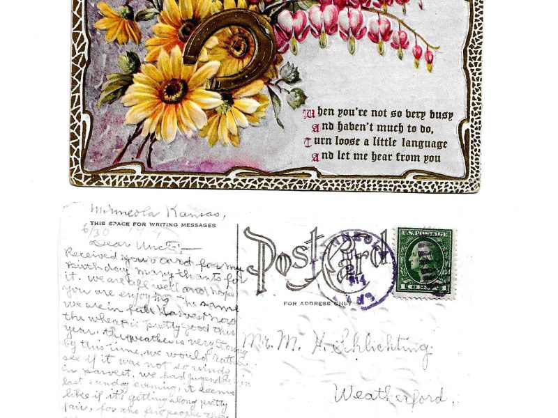 Postcard to M. H. Shhchting, Weatherford, Oklahoma, June 30, 1914