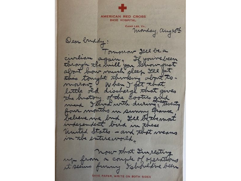 American Red Cross Collection - Letter - August 25, 1918 - Dear Buddy ....